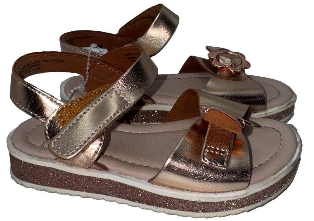 The Children’s Place Girls Size 7 Toddler Rose Gold Flower Platform Sandals